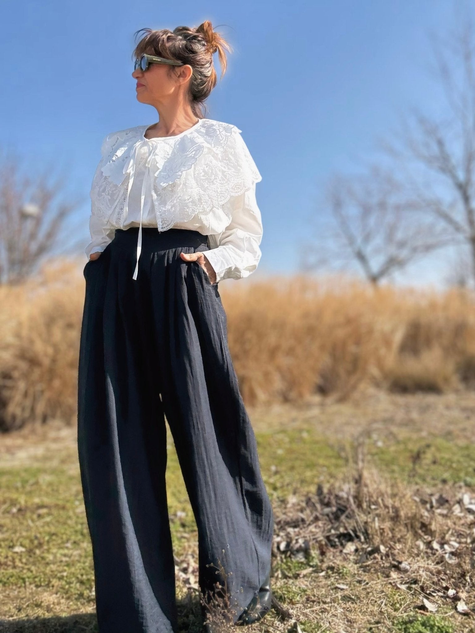 Blusa con grandes cuellos blanca